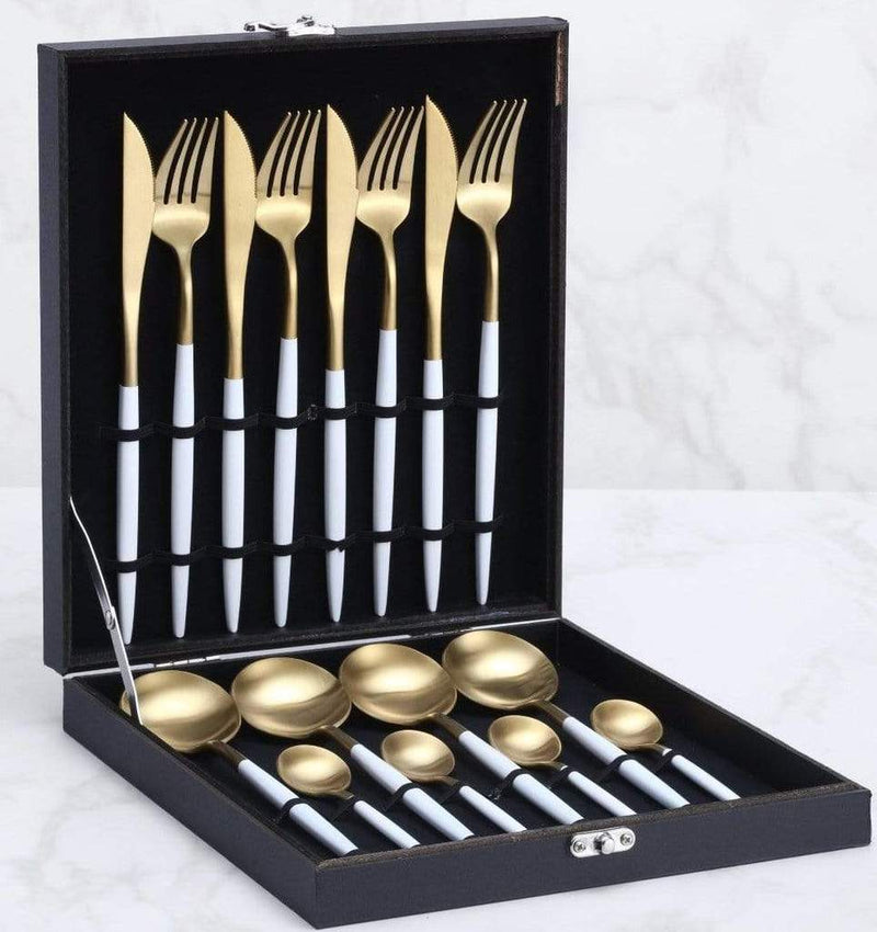 Arya White Gold Flatware DECORATIQ | Home&Decor